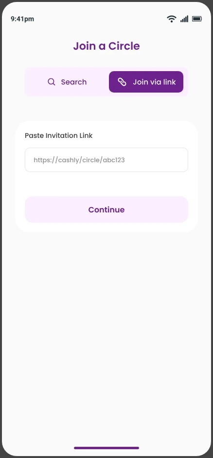 Join a Circle screen with a field to paste an invitation link
